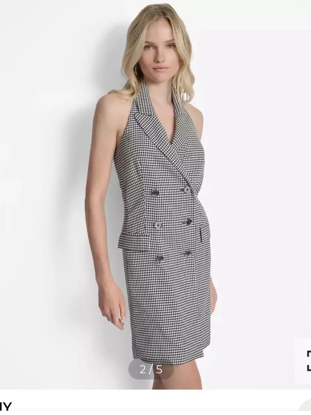 Houndstooth Halter Double-Breasted Dress